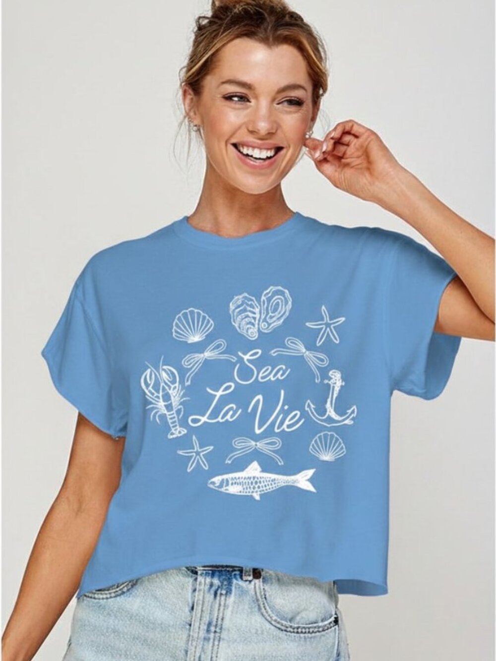 Sea La Vie Coastal Vibes T-Shirt in Denim Blue - Multiple Sizes Available
